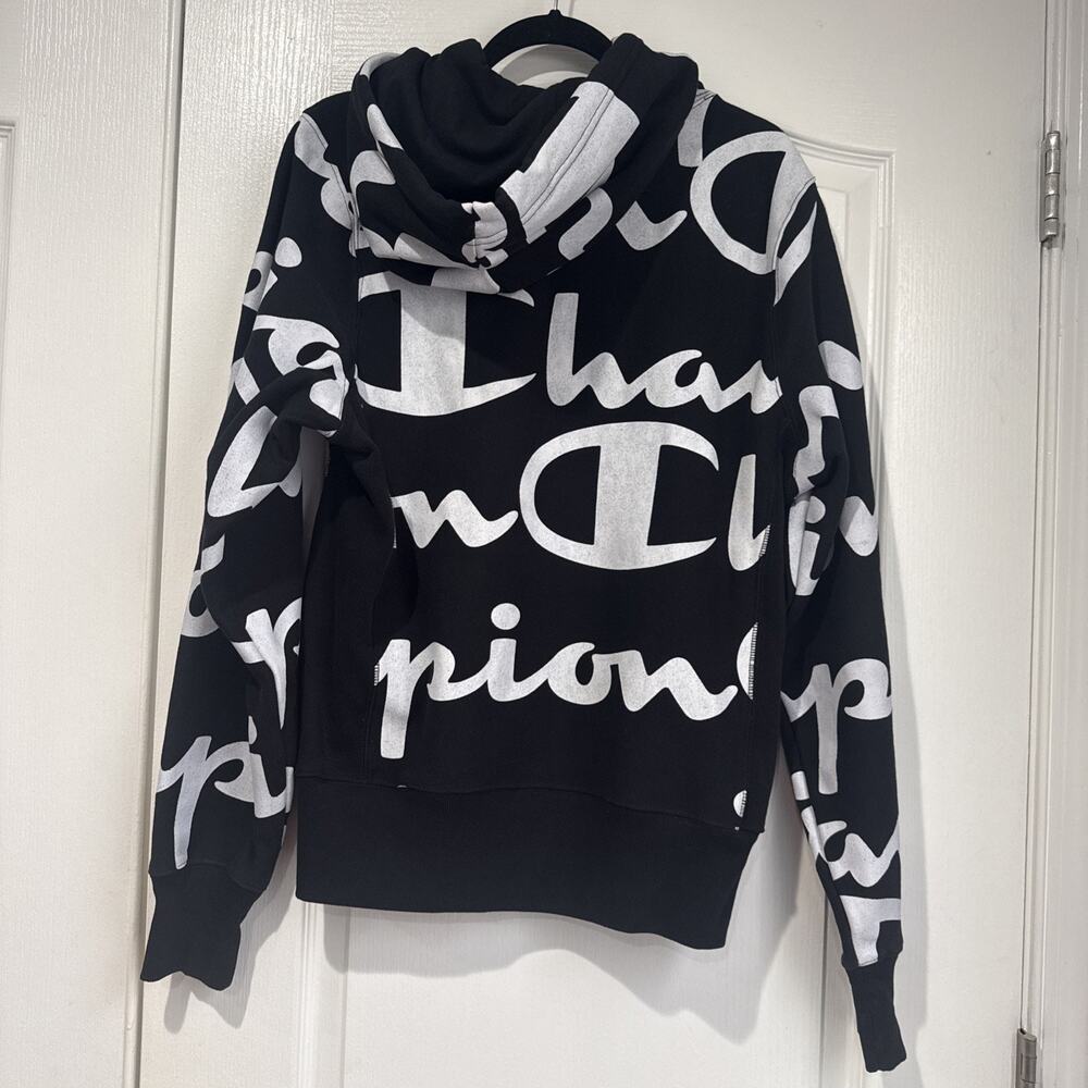 Champion Reverse Weave All Over Print AOP Hoodie Black White Pullover Size Small - Picture 6 of 12